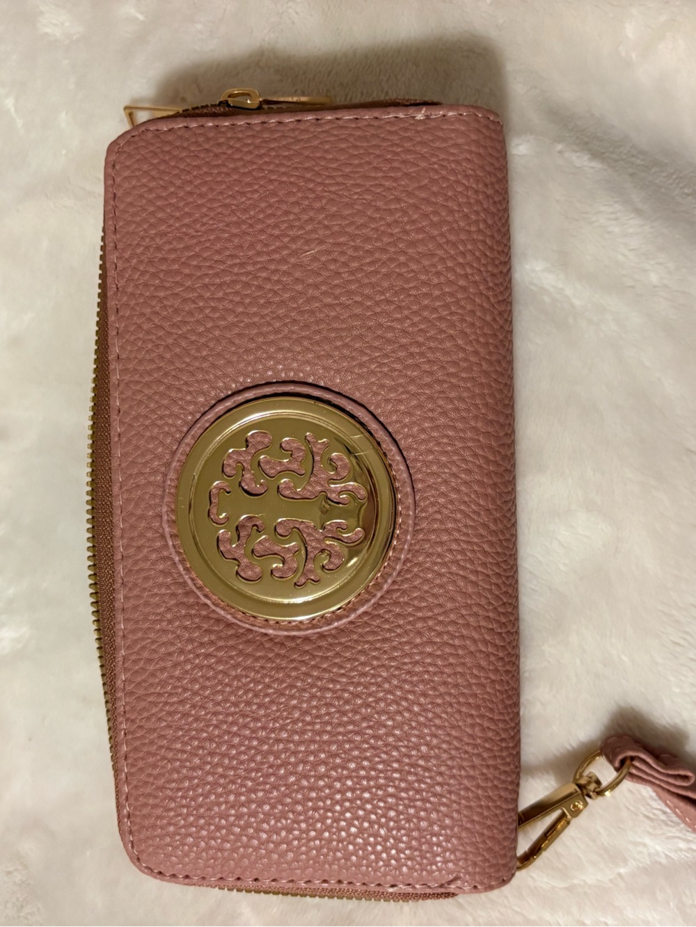 Women's Pink Wristlet Wallet with Gold Emblem